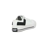 Championes urbanos Pony de lona color blanco con detalles en azul marino, de corte bajo y acordonados.