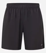 Bermuda deportiva negra de poliéster con cintura elástica ajustable con cordón.