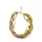 Collar plateado de múltiples vueltas con tubos de aluminio y cierre de mosquetón con cadena de alargue.