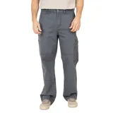 Pantalón cargo gris de corte recto, con bolsillos laterales y traseros.