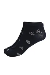 Par de medias cortas color azul marino con estampado de bicicletas blancas.