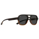 Lentes de sol con montura de madera color marrón y lentes grises.