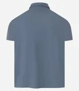 Camisa polo negra de manga corta, confeccionada en poliamida y elastano, con cuello inglés abotonado y tecnología Performance que proporciona mayor comodidad térmica, elasticidad y secado rápido.