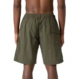 Short de baño verde militar con cordón de ajuste negro, bolsillos laterales y logo de la marca en la pierna derecha.