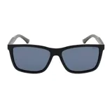 Lentes de sol INVU con montura cuadrada negra y lentes polarizadas grises. Patillas color verde oliva.