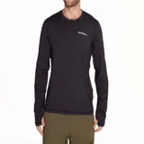 Remera de hombre de manga larga color negro, con logo de la marca Merrell estampado en blanco en el pecho.