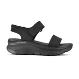 Sandalias deportivas Skechers D'Lux Walker color negro, con tiras ajustables con velcro, plantilla Luxe Foam y media suela Skech-Foam para mayor amortiguación.
