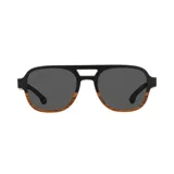 Lentes de sol con montura de madera color marrón y lentes grises.