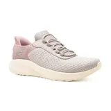 Championes deportivos Skechers Slip-ins Sport Squad Chaos, color lila con detalles en rosa y suela blanca. Diseñados con tecnología Hands Free Slip-ins y Heel Pillow para un calce fácil y seguro.