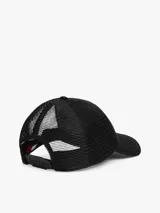Gorra de béisbol negra con paneles de malla blanca en la parte trasera y logo de Tommy Jeans bordado en el frente.