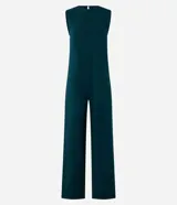 Mono pantalón largo color verde oscuro, sin mangas y con cuello redondo. Presenta abertura en forma de gota en la espalda y corte palazzo.