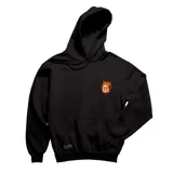 Canguro negro con capucha y bolsillo delantero. Estampado pequeño en el pecho con la cara de Hasbulla Magomedov con una corona.