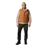 Chaleco reversible Columbia color marrón con relleno de plumón. Tiene cierre frontal con solapa, bolsillos con cremallera y dobladillo ajustable con cordón. El tejido Omni-Shield™ repele la humedad y resiste las manchas.