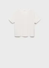 Camiseta blanca de algodón con cuello redondo, mangas cortas y diseño calado con bordado de lunares.