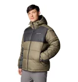 Campera puffer Columbia Pike Lake II Hooded, color negro, con capucha ajustable, tecnología Omni-Heat reflectante, aislamiento de poliéster reciclado, bolsillos con cierre y puños ajustables.