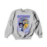 Buzo gris con estampado de los personajes de la serie Digimon.