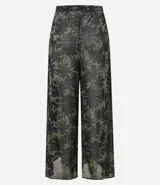 Pantalón de playa largo de crepé con estampado de palmeras y cintura elástica.
