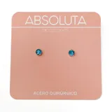 Par de aros pequeños de acero quirúrgico con cristal celeste engarzado.