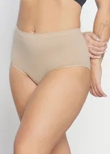 Bombacha bikini tiro alto color piel de microfibra sin costuras, con forro 100% algodón.