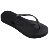 Ojotas Havaianas Slim Flatform Sparkle negras con plataforma y tiras finas con glitter.