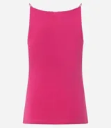 Blusa fucsia sin mangas con tirantes finos y escote cuadrado.