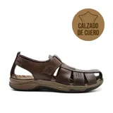 Sandalia de cuero color marrón, con diseño casual y estilo contemporáneo, adecuada para uso diario.