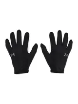 Par de guantes Under Armour Storm Run Liner negros, livianos y elásticos, con logo reflectivo.