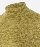 Blusa gris de poliéster y elastano, con cuello alto, mangas largas y tejido texturizado.