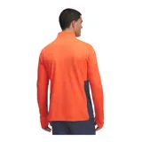 Buzo deportivo Under Armour Challenger de hombre, color naranja con paneles laterales en gris oscuro, cuello alto con cierre de cremallera corto, mangas largas con orificios para los pulgares y logo de la marca estampado en el pecho.