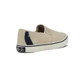 Championes tipo slip-on para hombre, marca Blue Sea modelo Botavara, en color beige. Confeccionados en tela con suela de goma blanca y detalle de línea azul marino. Incluye elásticos laterales para facilitar el calce y logo de la marca bordado.