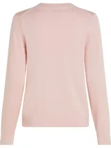 Sweater rosa con cuello redondo y logo gráfico bordado de Tommy Hilfiger en el pecho.