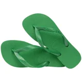Ojotas Havaianas Top color blanco, con suela texturizada y tiras con diseño en relieve y logo de la marca.