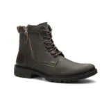Bota casual de cuero color marrón oscuro, con cordones y cierre lateral.