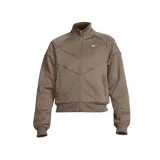 Campera deportiva Nike Windrunner color marrón con cierre frontal, cuello alto y logo bordado en blanco.