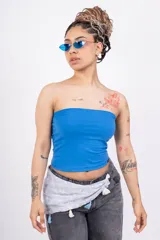 Top strapless de algodón con lycra, color rosa.