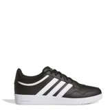Championes Adidas Hoops 4.0 de caña baja, color negro con las tres tiras blancas y suela blanca.