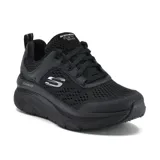 Championes Skechers D'Lux Walker, color negro, con capellada de malla y cuero sintético, cordones, plantilla Air Cooled Memory Foam y suela Skech-Foam.