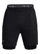 Short deportivo Under Armour Vanish Woven 2N1 para hombre, color negro con logo en gris. Cuenta con calza interior ajustada para mayor soporte y comodidad.