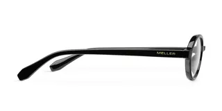 Lentes con filtro de luz azul, marca Oba, modelo Black. Montura geométrica negra de acetato, con lentes transparentes CR39 y protección UV400.