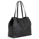 Cartera tote 2 en 1 de la marca Guess, modelo Vikky II, color carbón (negro con estampado del logo en gris oscuro). Incluye un bolso principal con asas dobles y un monedero extraíble.
