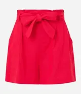 Short negro de lino y viscosa, con cintura elástica, cinturón tipo faja y bolsillos delanteros.