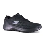 Championes Skechers GOwalk 6 Iconic Vision, color negro, con capellada de malla deportiva, cordones, plantilla Air-Cooled Goga Mat, media suela Ultra Go y tecnología Hyper Pillar.
