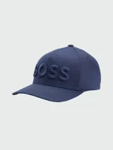 Gorra de béisbol azul marino de algodón con logo Boss bordado en 3D en el frente.