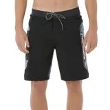 Short de baño negro con estampado de flores y logo de Rip Curl en el lateral.