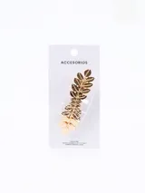 Broche para el pelo dorado con forma de hojas.