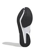 Championes deportivos Adidas Duramo RC2, color negro con tres franjas laterales blancas. Presentan una capellada de malla transpirable y una suela gruesa de amortiguación blanca.