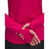 Remera deportiva manga larga fucsia con cierre medio en el cuello y orificios para los pulgares.