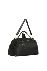 Bolso deportivo tipo duffel bag color negro, con asas de mano y correa ajustable para hombro. Presenta el texto "TRENDY" estampado en el frente y herrajes metálicos.
