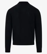 Suéter negro de algodón con textura de cuadros, corte boxy, cuello inglés, cierre con cremallera, mangas largas ajustadas y bajo ajustado.