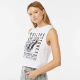 Musculosa blanca de algodón con estampado del logo de la banda The Rolling Stones y fechas de la gira Steel Wheels Tour.